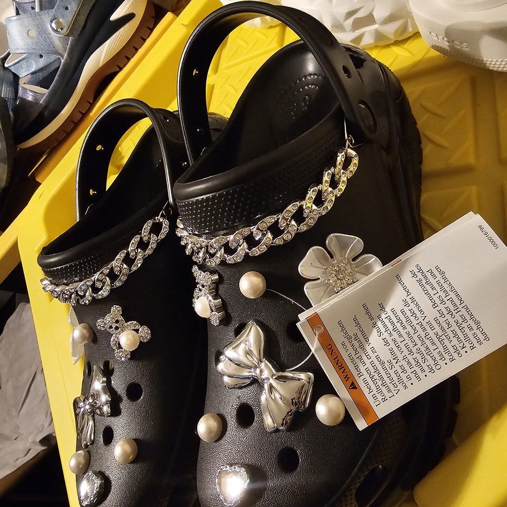 🖤 Complete Set! Custom Black Mega Crush Crocs & Matching Crocs Tote Bag! - Picture 3 of 10